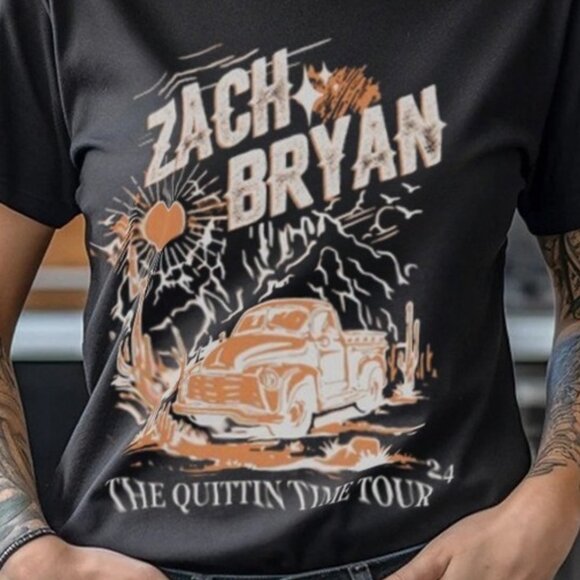 Zach Bryan The Quittin Time Tour 2024 Concert Graphic T-Shirt Country Singer 73 - Picture 2 of 5